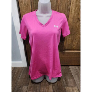 Under Armour T Shirt Women's Medium Pink V Neck HeatGear Semi-Fitted